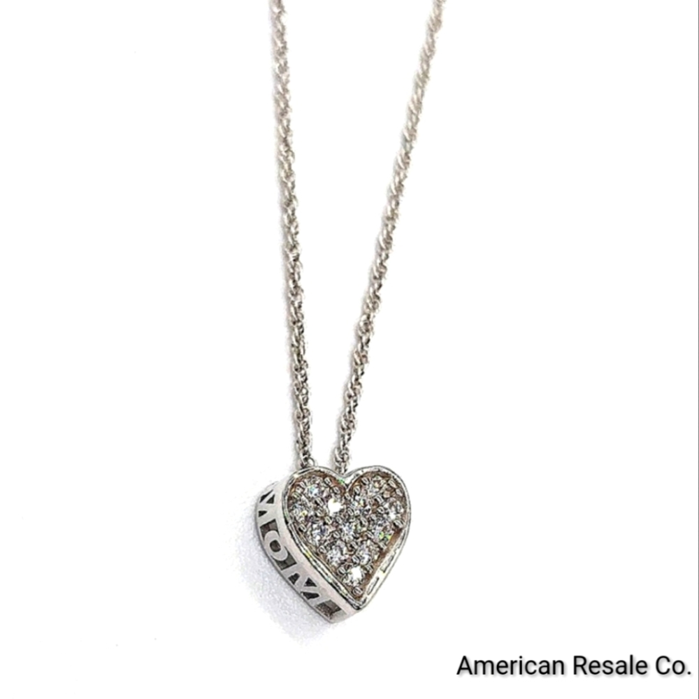 Sterling Silver Pave Cubic Zirconia Heart "MOM" Pendant Necklace - Picture 2 of 8